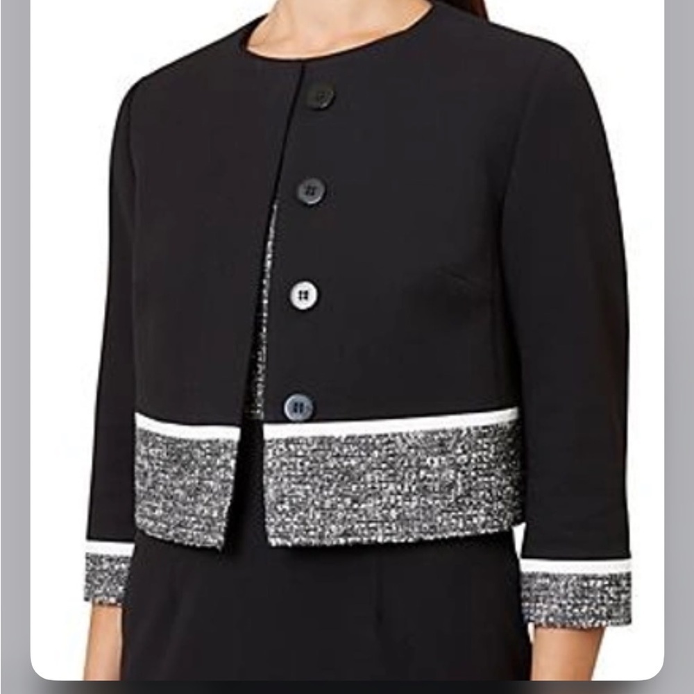 Hobbs London Classic Black Tweed Trim Midi Dress with Jacket